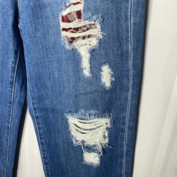 Vince Camuto High Rise Straight Leg Patchwork Ripped Jeans Blue 29/8 Distressed - Picture 9 of 12